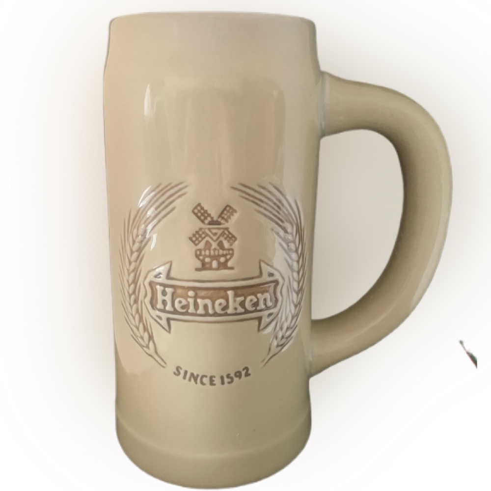 Vintage Heineken Stoneware Ceramic Beer Mug Heavy Base Made in Brazil Unique
